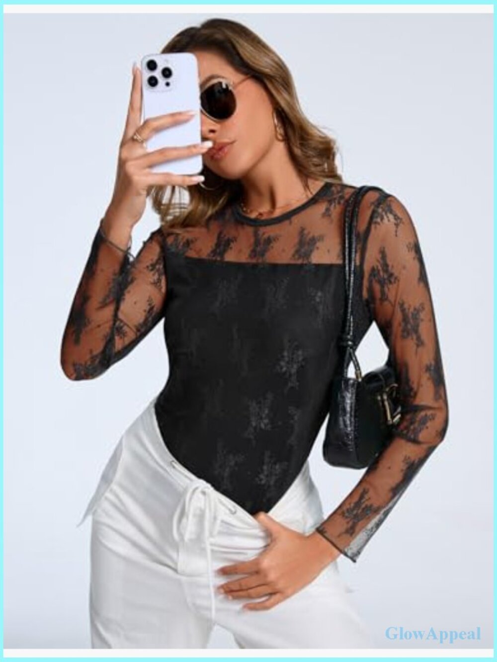 Sheer Mesh Long Sleeve Top Crew Neck Double Layered Tee Shirt Party Club - Picture 3 of 7